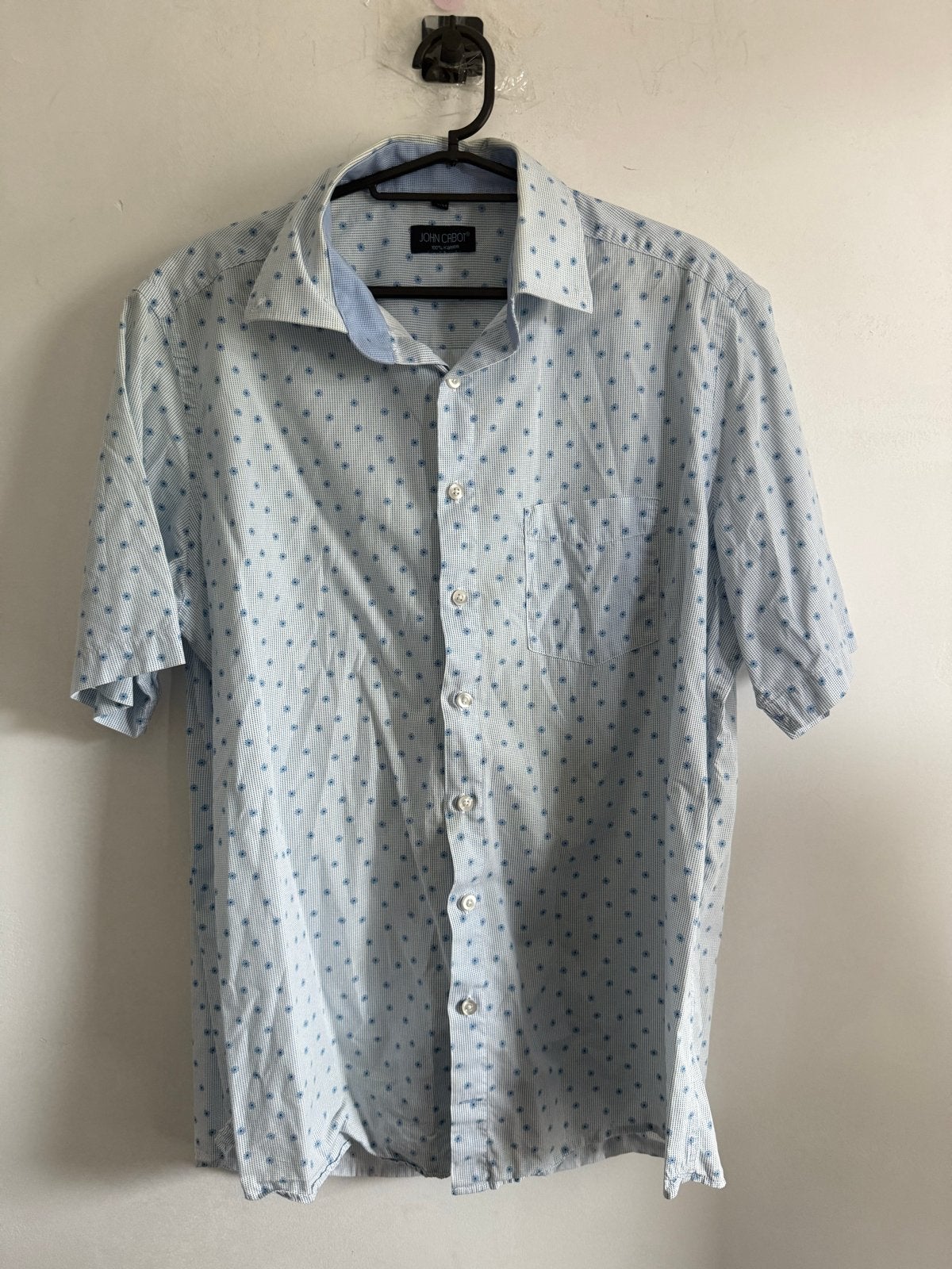 John Cabot Heren overhemd XL - Lichtblauw met stippen, Ophalen of Verzenden, Gedragen, Blauw, Halswijdte 43/44 (XL)