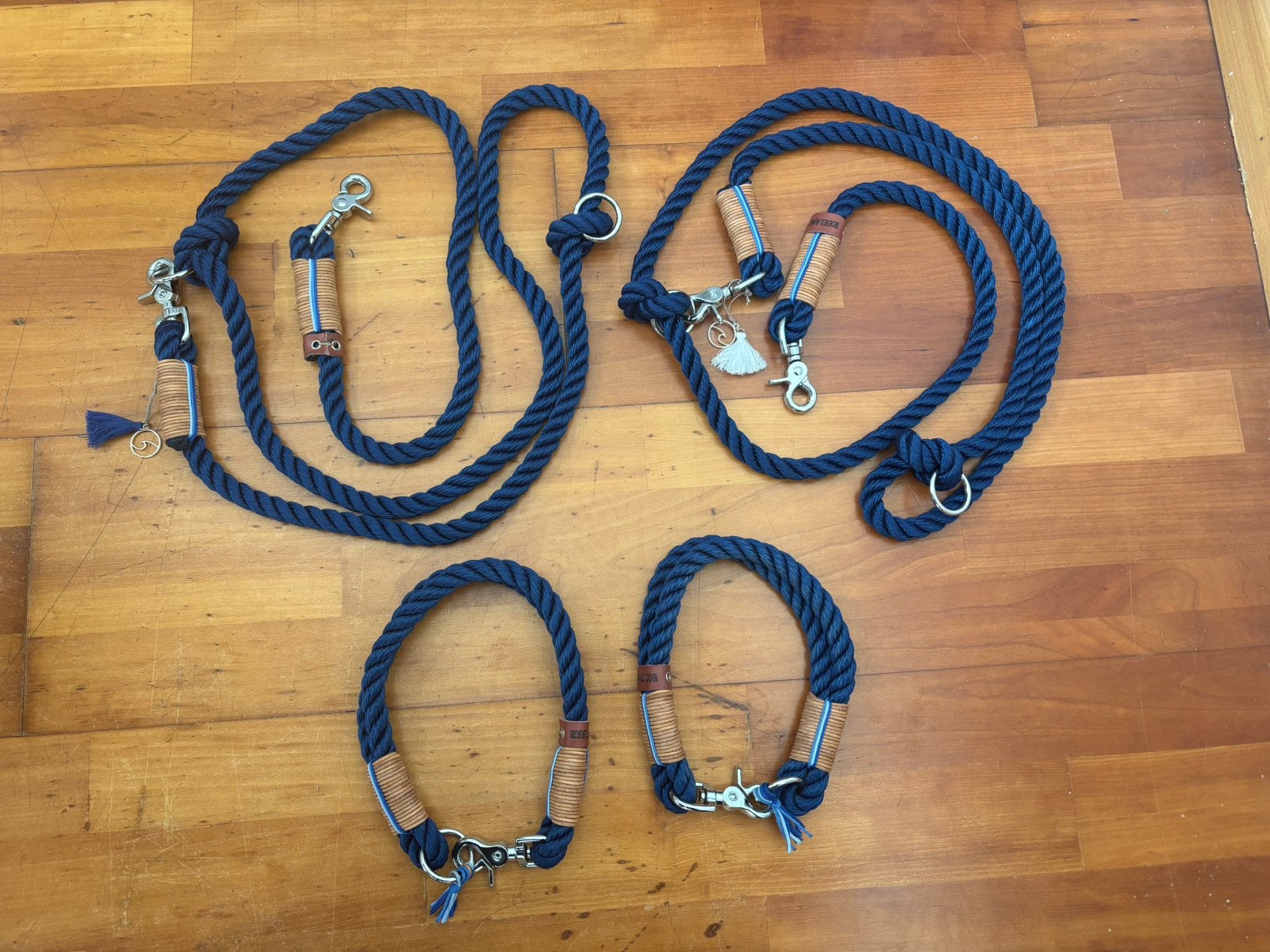 Honden halsband + lijn touw navy Zeeland dog 40 & 44 cm, Ophalen of Verzenden, Handgemaakt, Zo goed als nieuw