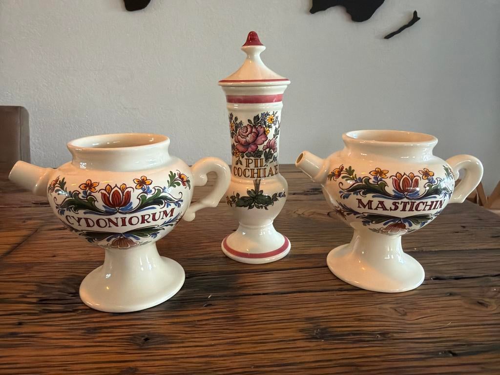 Set van 3 Vintage Apothekers Potten - Decoratief Keramiek, Antiek en Kunst, Antiek | Keramiek en Aardewerk, Ophalen