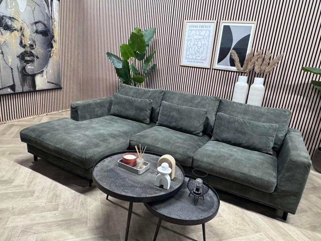 ZGAN Velvet Room108 Hoekbank Carmen - Groen - 285 x 180, Huis en Inrichting, Banken | Bankstellen, 250 tot 300 cm, -, -, Hoekbank