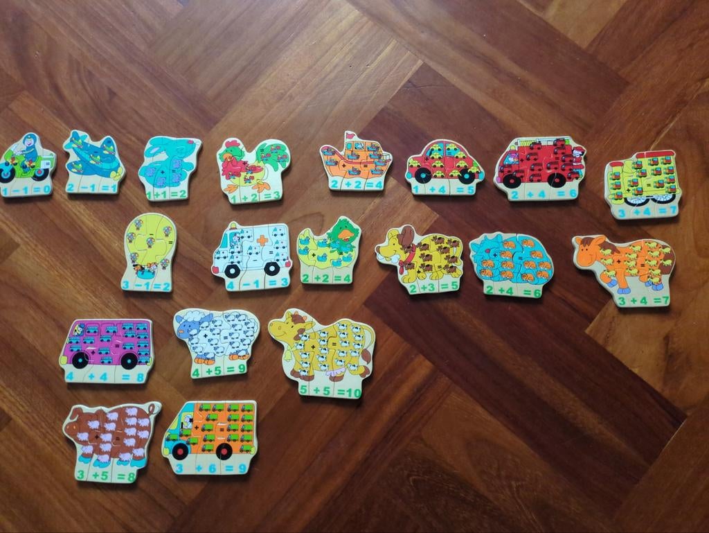 Leuke reken puzzeltjes, van hout , 19 verschillende puzzels, Ophalen of Verzenden, Zo goed als nieuw, Van hout, 4 tot 6 jaar
