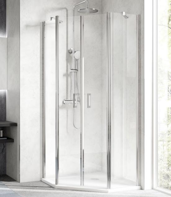 Douchescherm douchedeur 4-delige vijhoek nieuw in doos, Ophalen, Nieuw, Glas, Douche