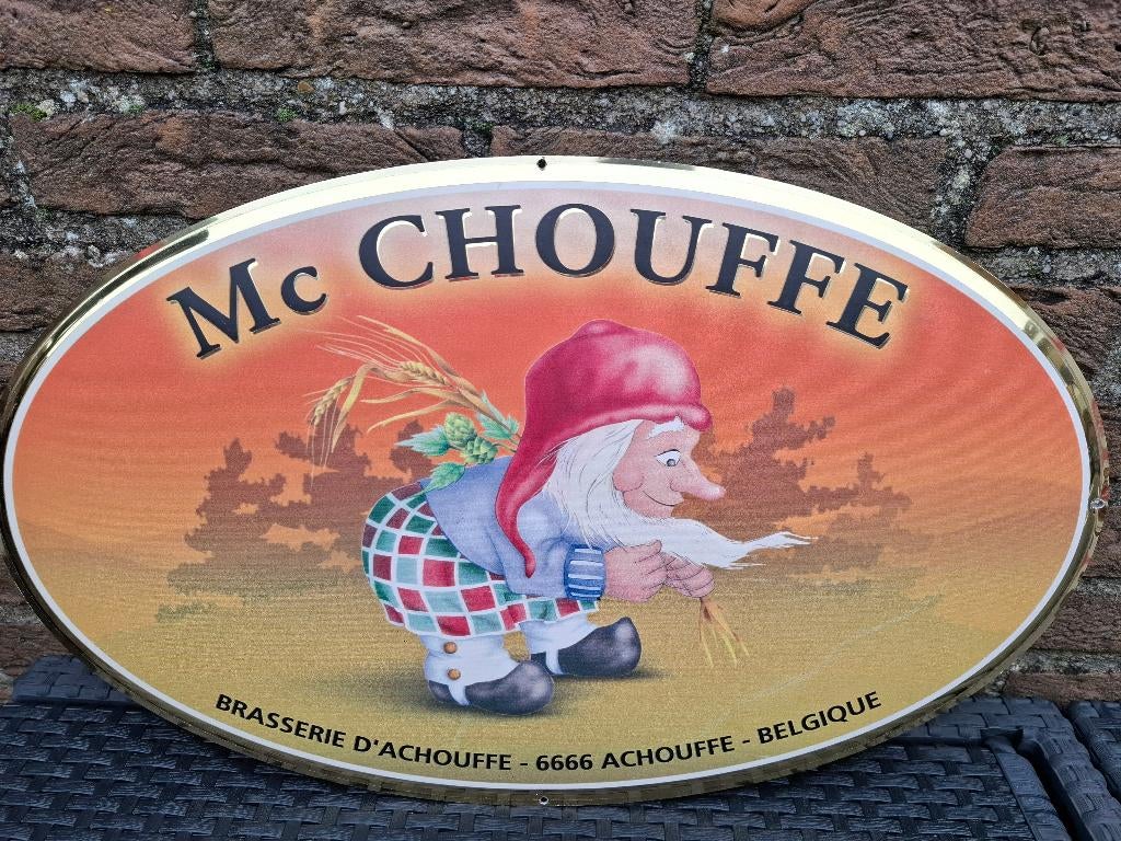 Zeldzaam reclamebord McChouffe (oude versie), Verzamelen, Biermerken, Ophalen of Verzenden, Nieuw, Reclamebord, Plaat of Schild