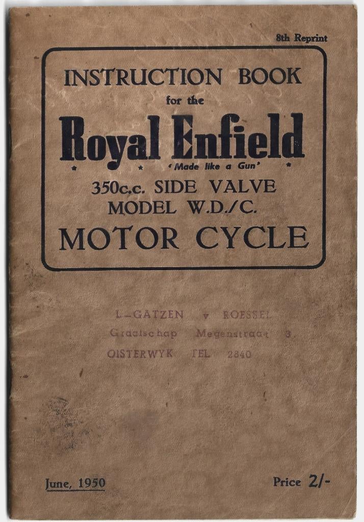 Royal Enfield 350 cc WD /C manual handleiding (7749z), Motoren, Handleidingen en Instructieboekjes, Ophalen of Verzenden, Overige merken