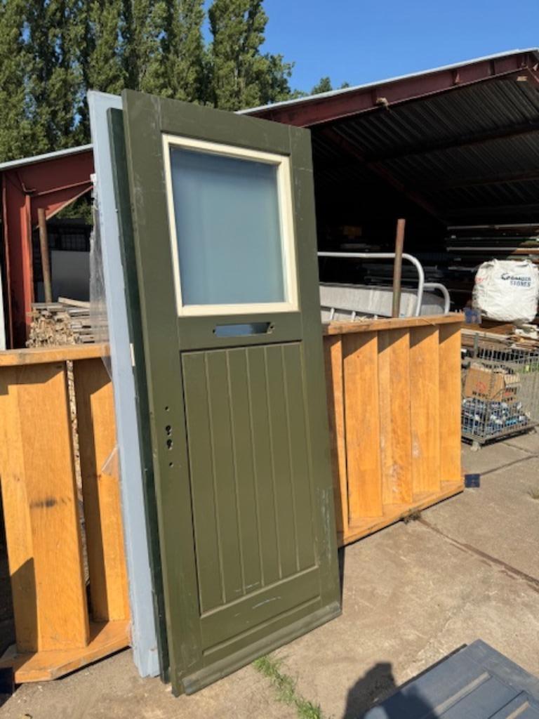 Nieuwe Hardhouten voordeur met glas 90x233 cm, Ophalen, Nieuw, 200 tot 215 cm, Glas