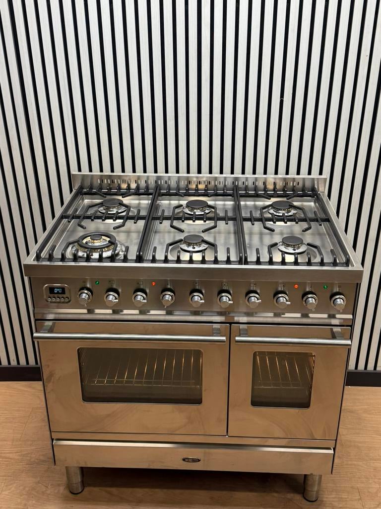 Luxe Boretti Fornuis 6 pits RVS dubbele oven 90 cm, Witgoed en Apparatuur, Fornuizen, Hete lucht, Fornello Esperta, Ophalen of Verzenden