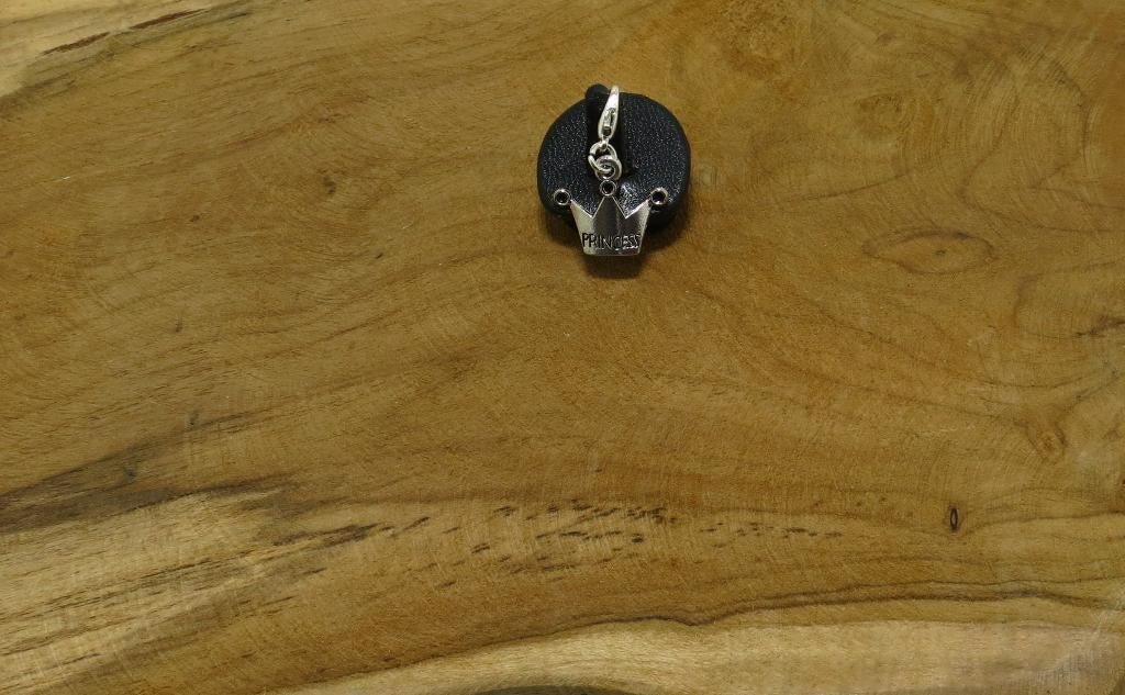 oud zilverkleurig bedeltje met slotje  kroon met Princess, Overige materialen, Verzenden, Nieuw, 1 bedel