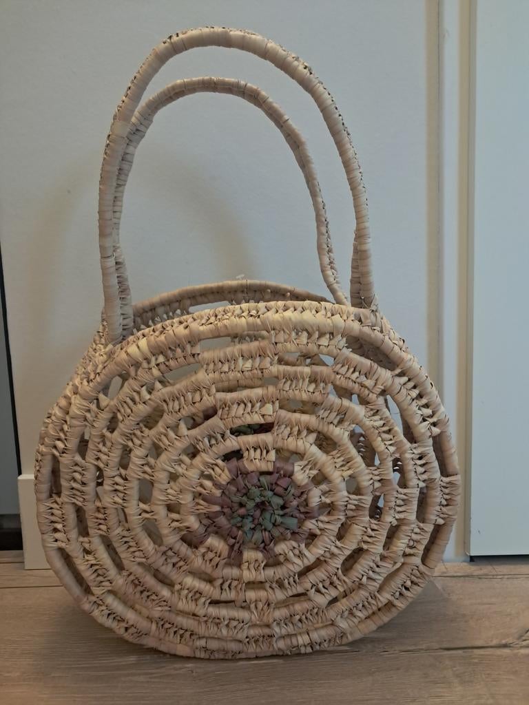 Tas, rotan, riet, boho bohemian japandi, Ophalen of Verzenden, Zo goed als nieuw, Rond, Riet