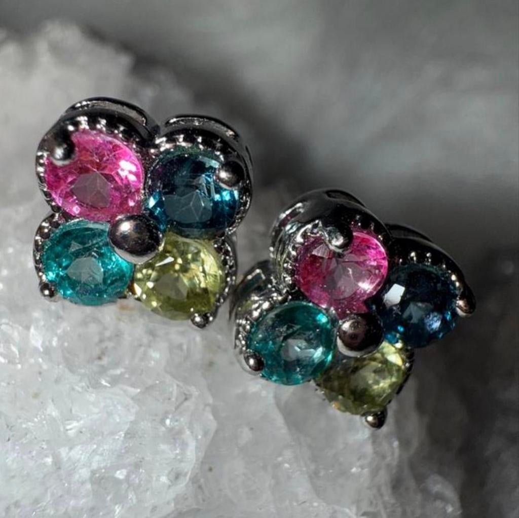 Multicolor Toermalijn Oorbellen in Zilver, Overige kleuren, Nieuw, Ophalen of Verzenden, Met edelsteen