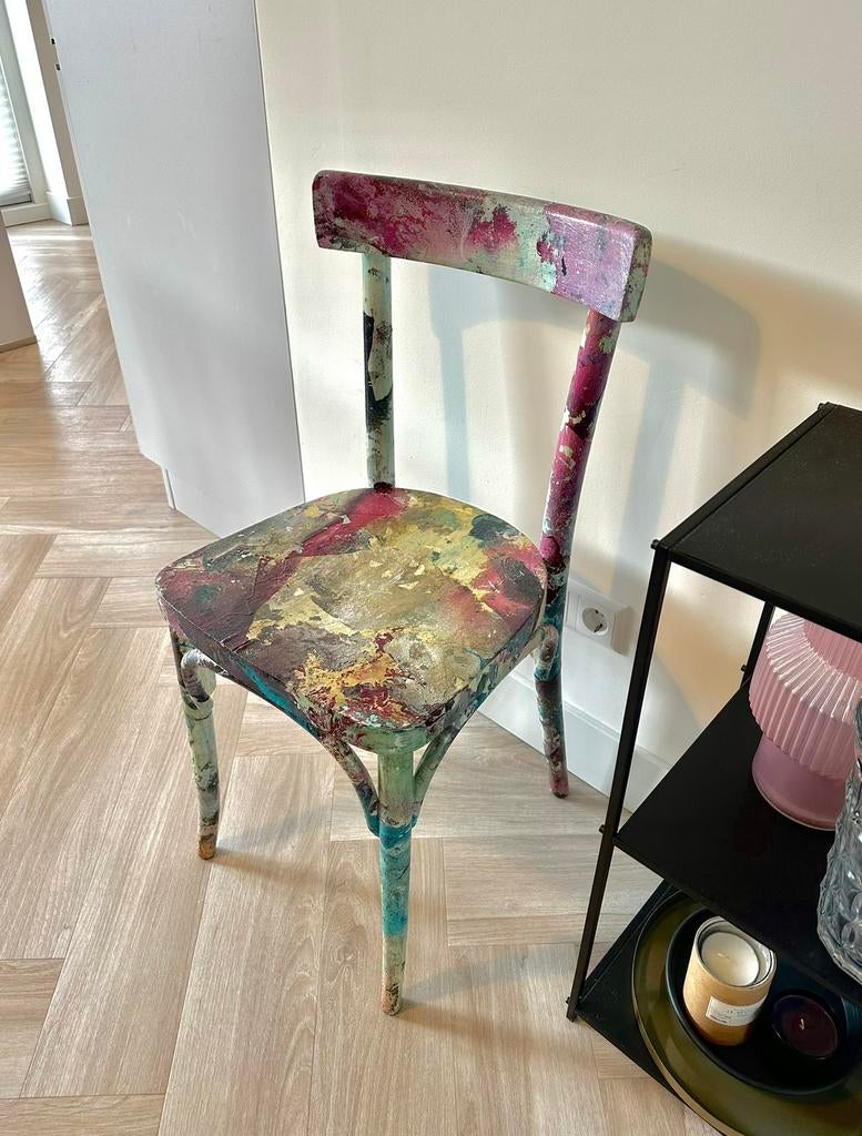 Vintage stoel – artistiek (olie-verf look) – gesigneerd, Ophalen
