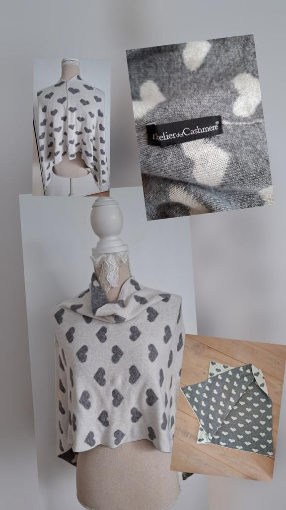 Grijs witte kinder poncho cashmere Italië, Ophalen of Verzenden, Zo goed als nieuw, Jongen of Meisje, Sjaal