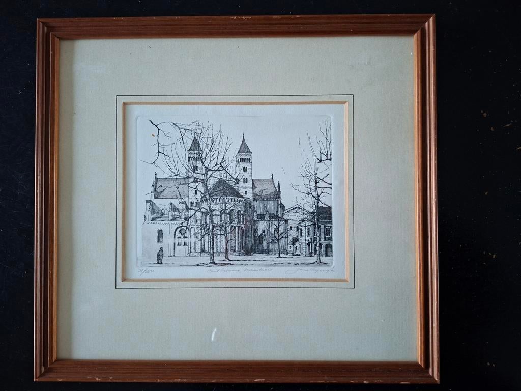 Ets Sint Servaas Maastricht van C.J. van Rijsewijk, Antiek en Kunst, Kunst | Etsen en Gravures, Ophalen of Verzenden