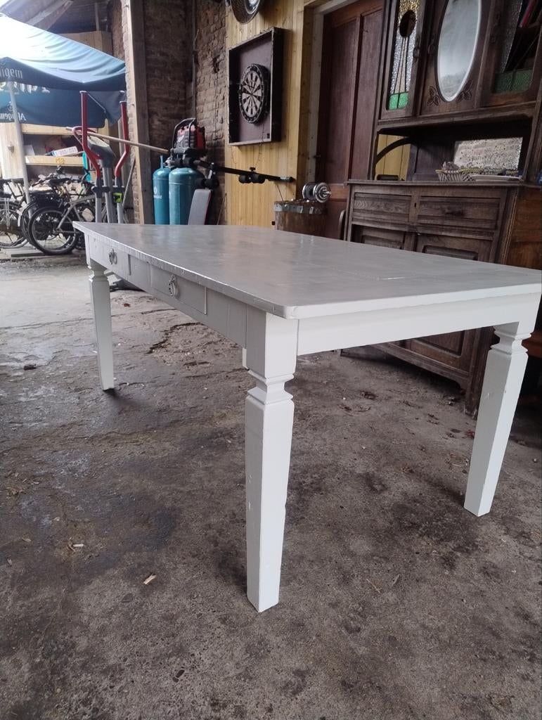 Te Koop: boeren Teakhouten tafel. Wit geverfd., Ophalen of Verzenden, Gebruikt