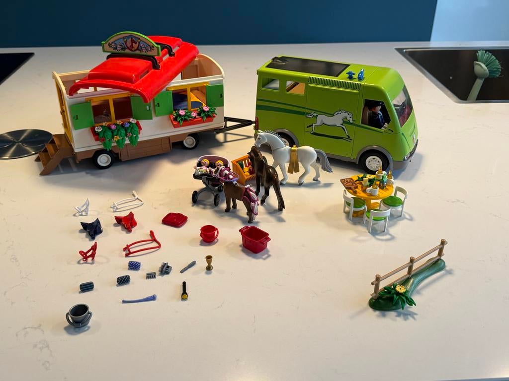 Playmobil Paardentrailer & Ponykamp Aanhangwagen - Compleet, Ophalen of Verzenden, Gebruikt, Complete set