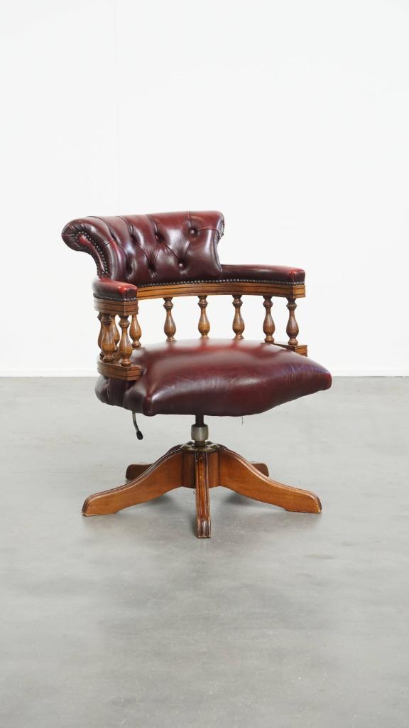 Rode rundleren, hoogte verstelbare chesterfield bureaustoel, Huis en Inrichting, Bureaustoelen, Ophalen, Gebruikt, -, -