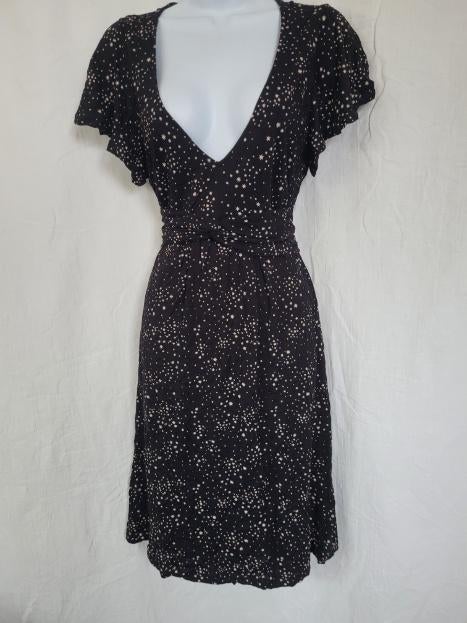 Leuke zwarte jurk met beige sterren mt L merk Oasis, ., Zwart, Maat 42/44 (L), Ophalen of Verzenden
