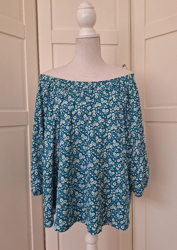 Miljuschka turquoise floral (off shoulder) blouse top XXL, Maat 46/48 (XL) of groter, Nieuw, Ophalen of Verzenden, Korte mouw