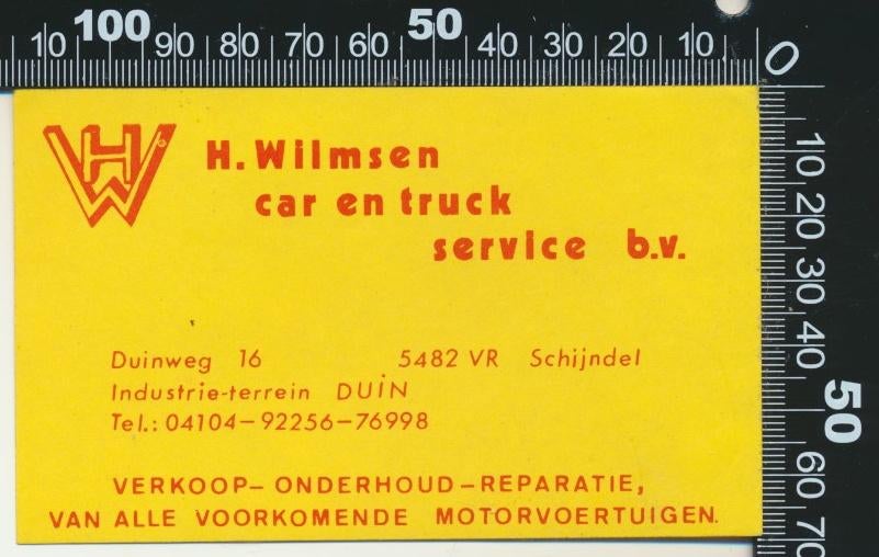 Sticker: Wilmsen Car en Truck Service - Schijndel, Ophalen of Verzenden, Zo goed als nieuw, Bedrijf of Vereniging
