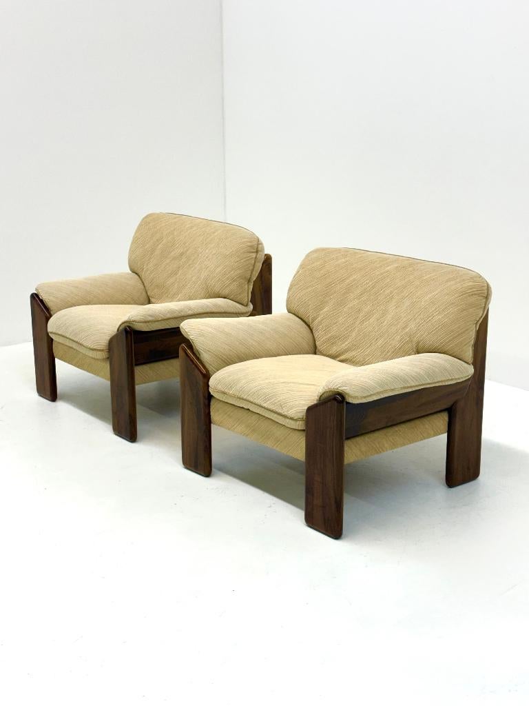 Sapporo fauteuils van Mario Marenco voor Mobil Girgi, Huis en Inrichting, Fauteuils, Gebruikt, Hout, Stof, 75 tot 100 cm, 75 tot 100 cm