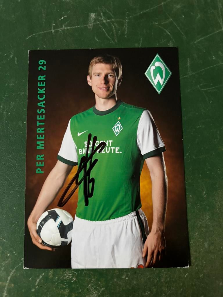 Gesigneerde spelerskaart Per Mertesacker Werder Bremen, Verzamelen, Ophalen of Verzenden, Zo goed als nieuw, Spelerskaart