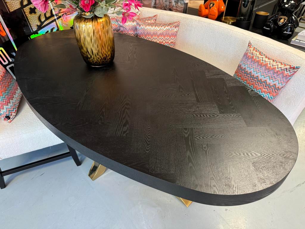 Luxe Visgraat Black Oak Eettafel Kito 220cm NIEUW - Uniek, Huis en Inrichting, Tafels | Eettafels, Oosterbaan, Overige materialen