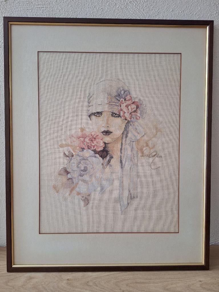 Sara Moon hand gemaakt borduurwerk/ schilderij, Huis en Inrichting, Ophalen, Zo goed als nieuw, Schilderij, 50 tot 75 cm
