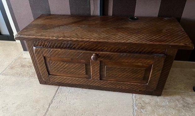 TAFEL-DEKENKIST (EIKEN GEDISSELD) + SIDETABLE, Ophalen, Gebruikt, 100 tot 150 cm, 50 tot 100 cm