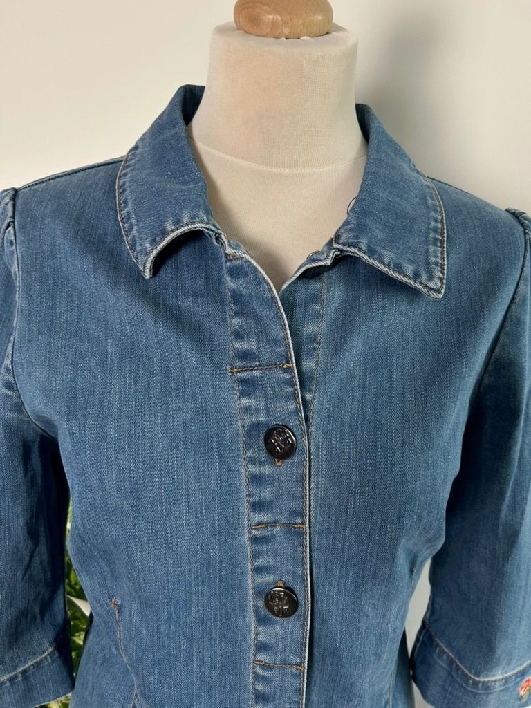 King Louie maat L retro spijker jeans doorknoop jurk 3428, Blauw, Maat 42/44 (L), Ophalen of Verzenden, Zo goed als nieuw
