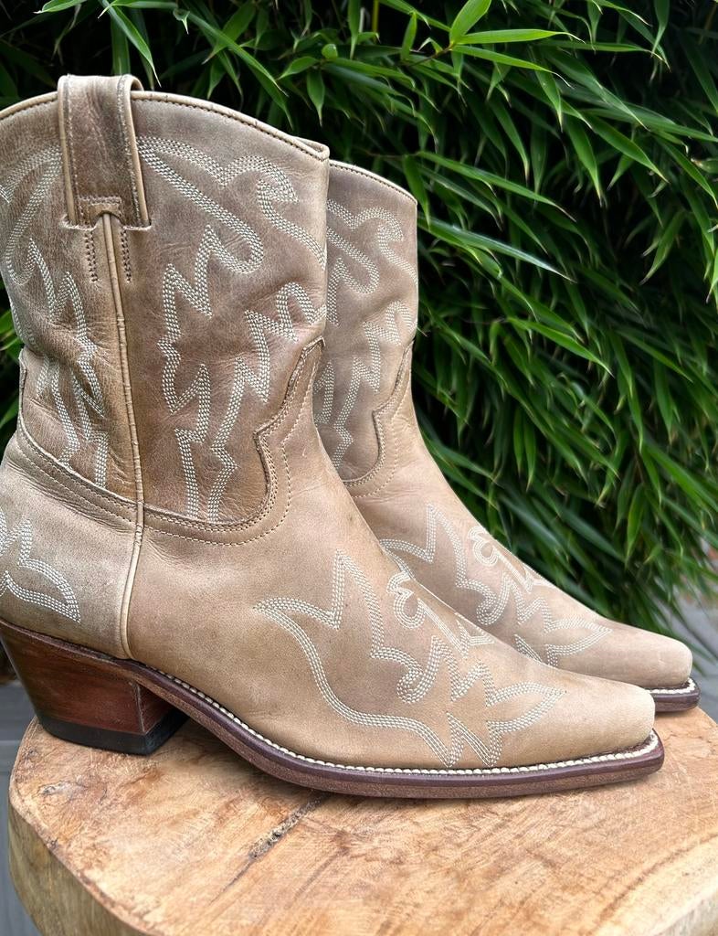 Sancho western cowboy leren winter laarzen licht bruin 37, Bruin, Lage of Enkellaarzen, Ophalen of Verzenden, Zo goed als nieuw