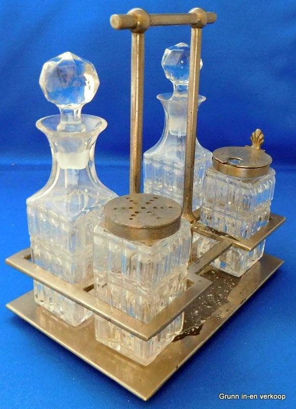 Franse antieke helder glas cruet set., Ophalen of Verzenden