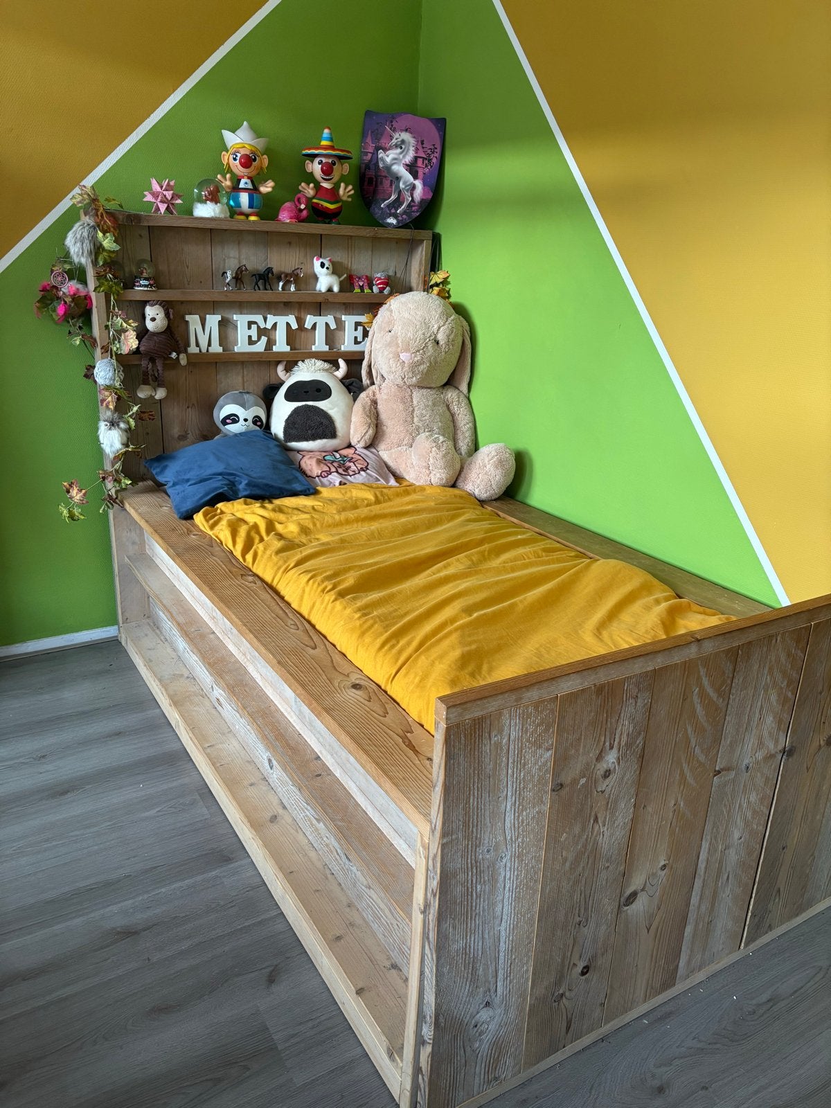 Steigerhouten 1 persoonsbed, Ophalen, Gebruikt, 90 cm, Eenpersoons