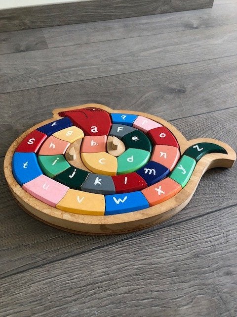 Houten gekleurde slang alfabet puzzel, Ophalen, Zo goed als nieuw, Taal en Lezen