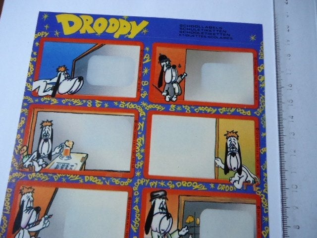 sticker DROOPY VEL stickervel schoollabel vintage strip, Verzenden, Zo goed als nieuw