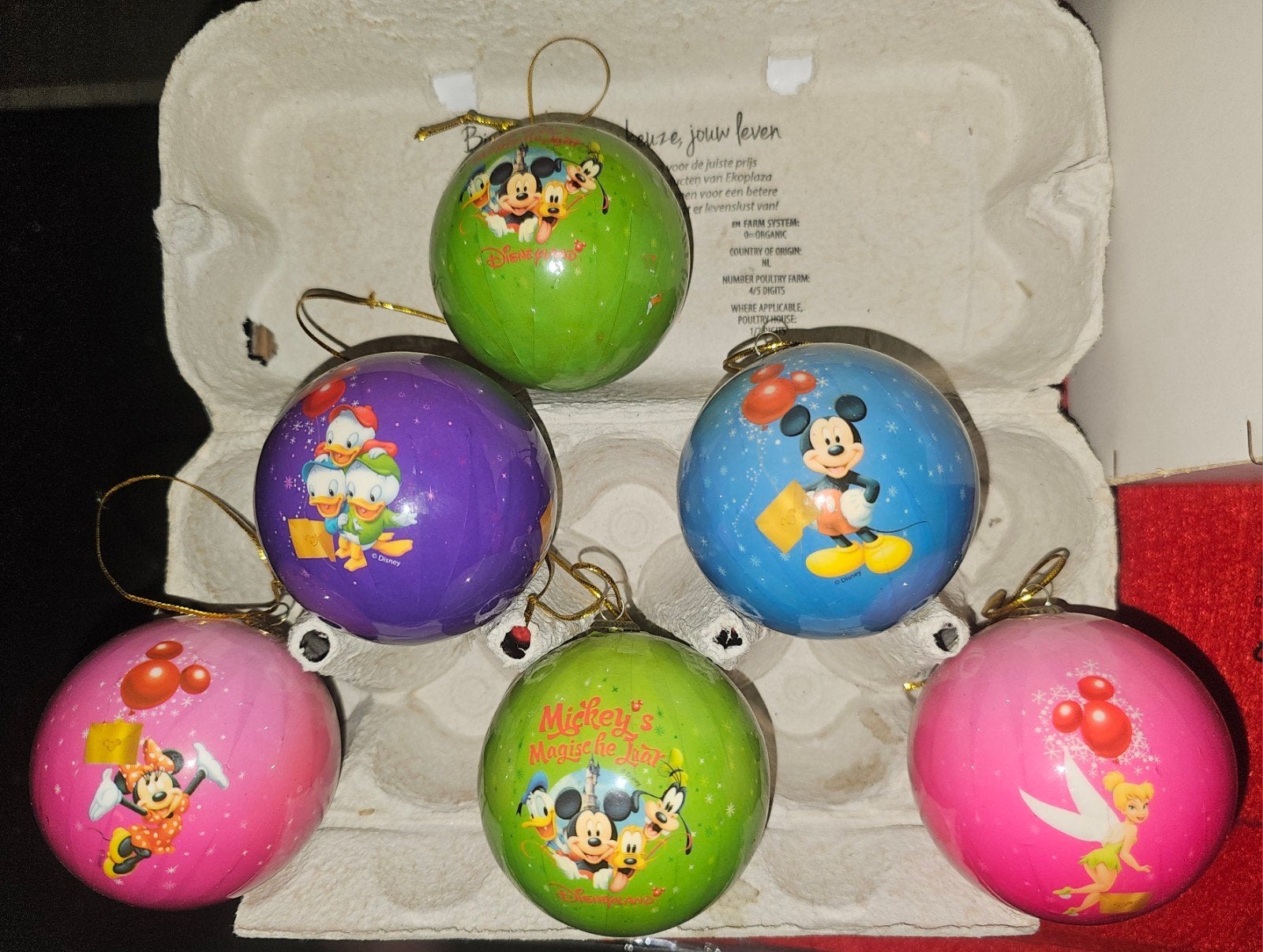 Disney Kerstballen Set, Ophalen of Verzenden, Mickey Mouse, Zo goed als nieuw, Beeldje of Figuurtje