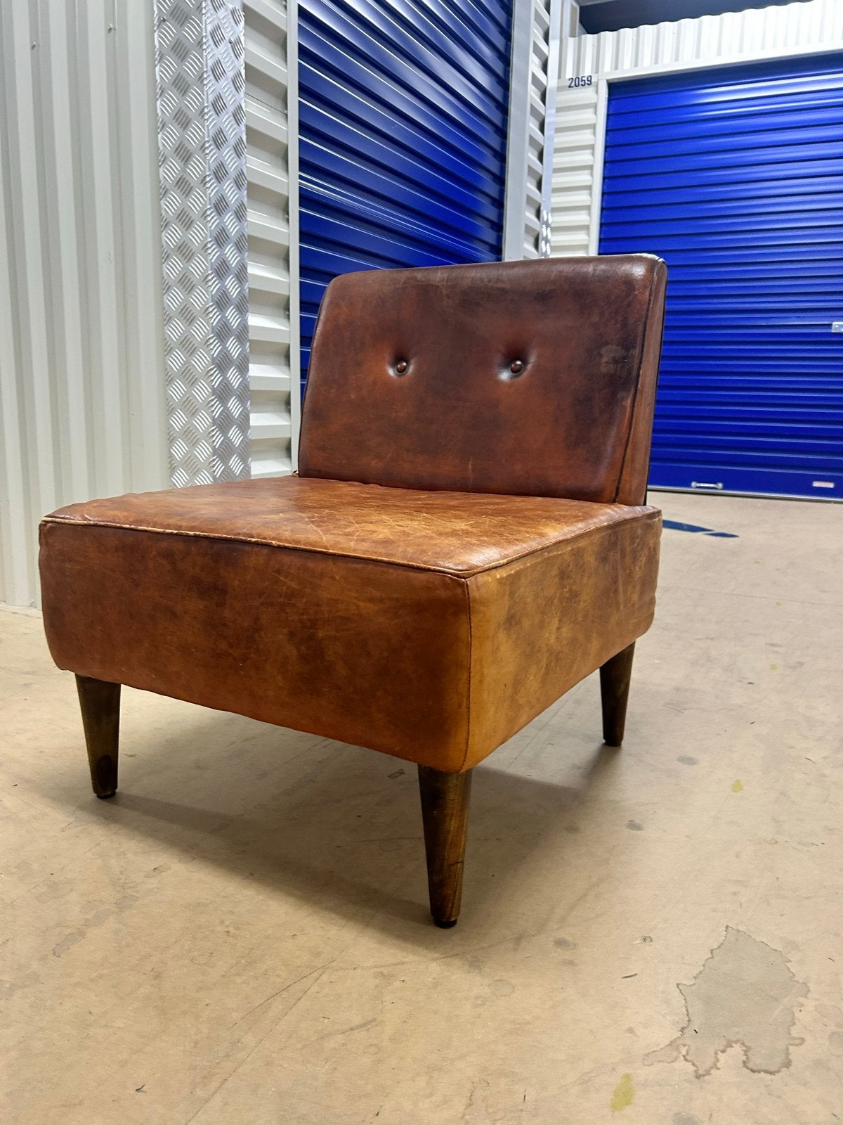 Vintage leren fauteuil - cognac, Ophalen, Gebruikt