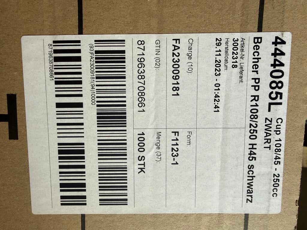 Portion Container PP Zwart Rechthoekig 108/45 250cc 1000 St., Ophalen