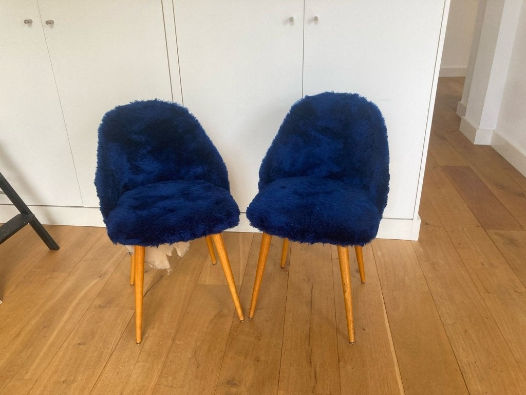 GRATIS vintage blauwe stoffen stoeltjes - opknapper, Huis en Inrichting, Stoelen, Ophalen, Gebruikt, Twee, Blauw