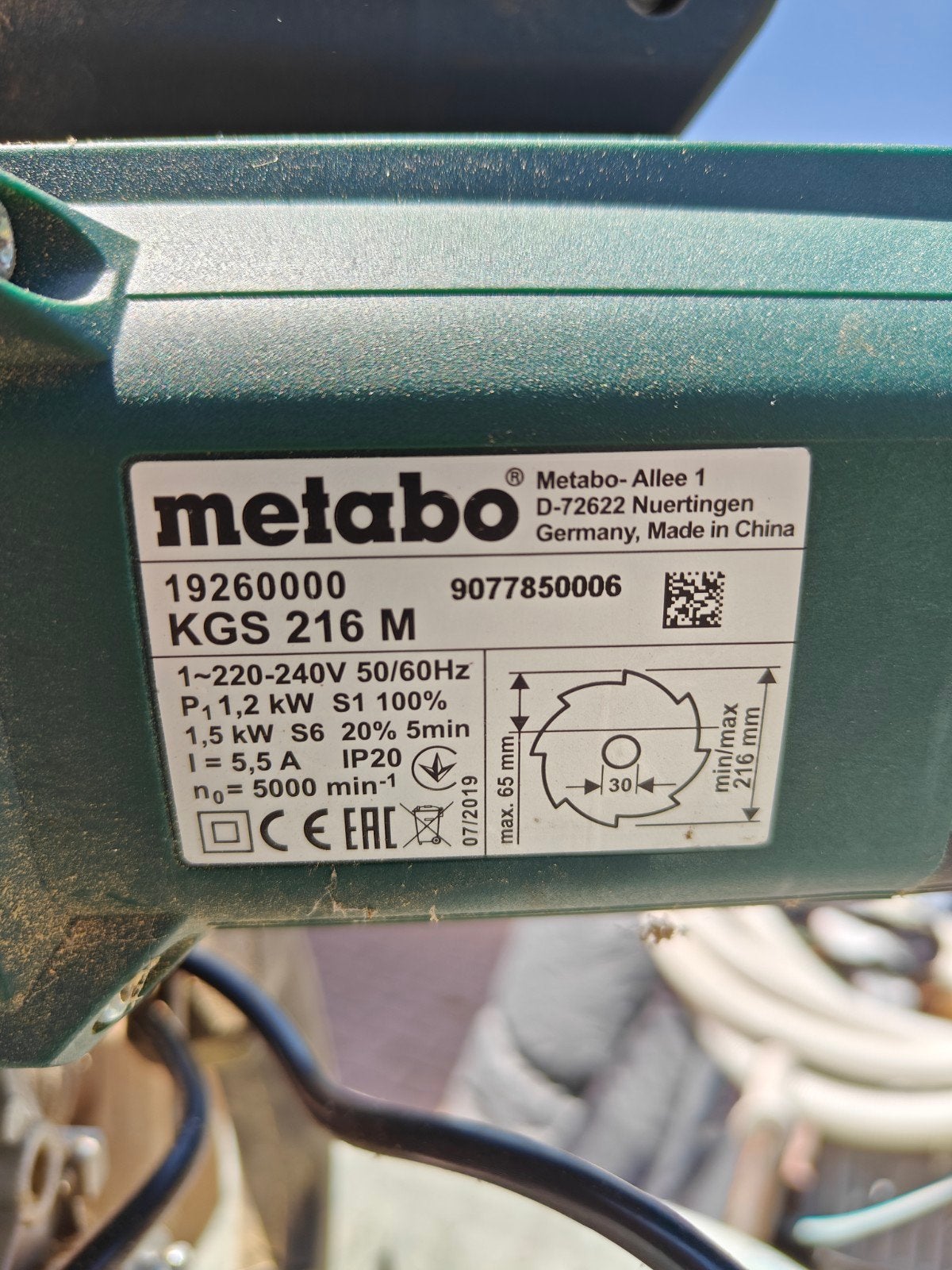Metabo KGS 16M afkortzaag, Doe-het-zelf en Verbouw, Gereedschap | Zaagmachines, M, Ophalen of Verzenden, N, Afkortzaag