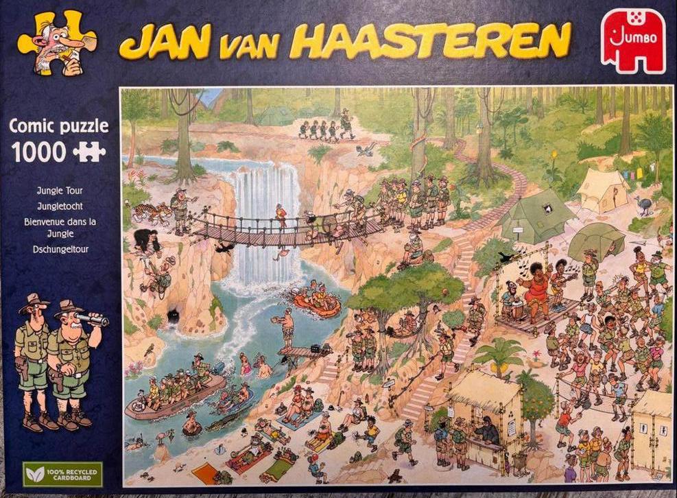 2 Jan van Haasteren puzzels - Jungle Tour & Big Garden Birdw, Ophalen, 500 t/m 1500 stukjes, Gebruikt, Legpuzzel