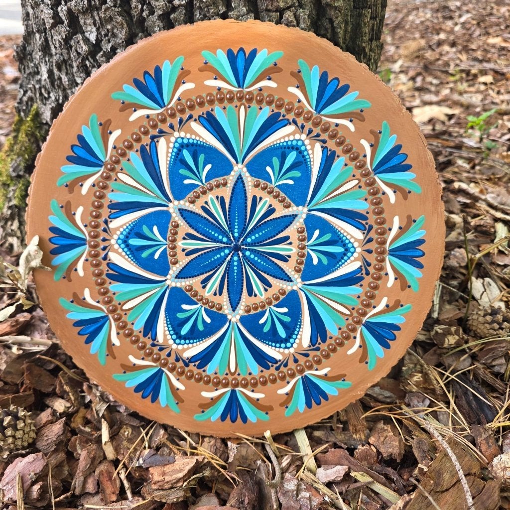 Handgeschilderde Mandala op Boomschijf - 30cm, Ophalen of Verzenden
