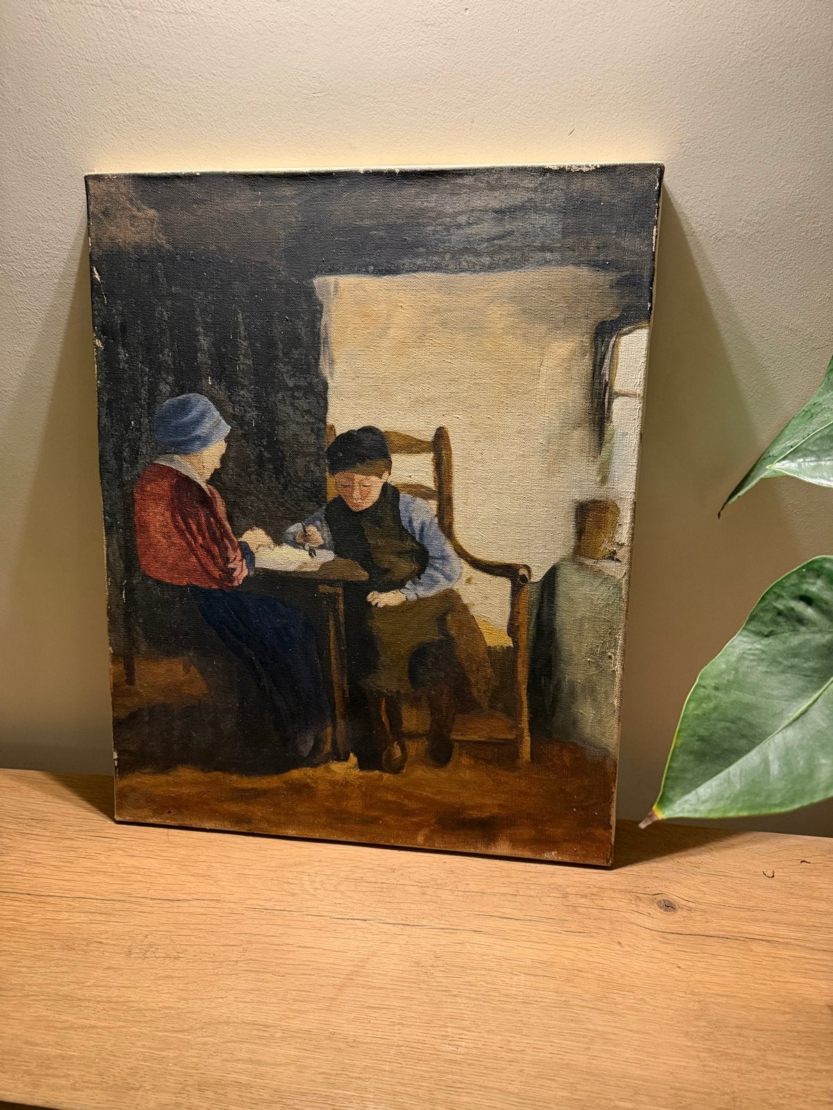 Olieverfschilderij Boerenfamilie - Haagse School Stijl, Nederlandse school, Doek, Portret of Personen, Ophalen of Verzenden