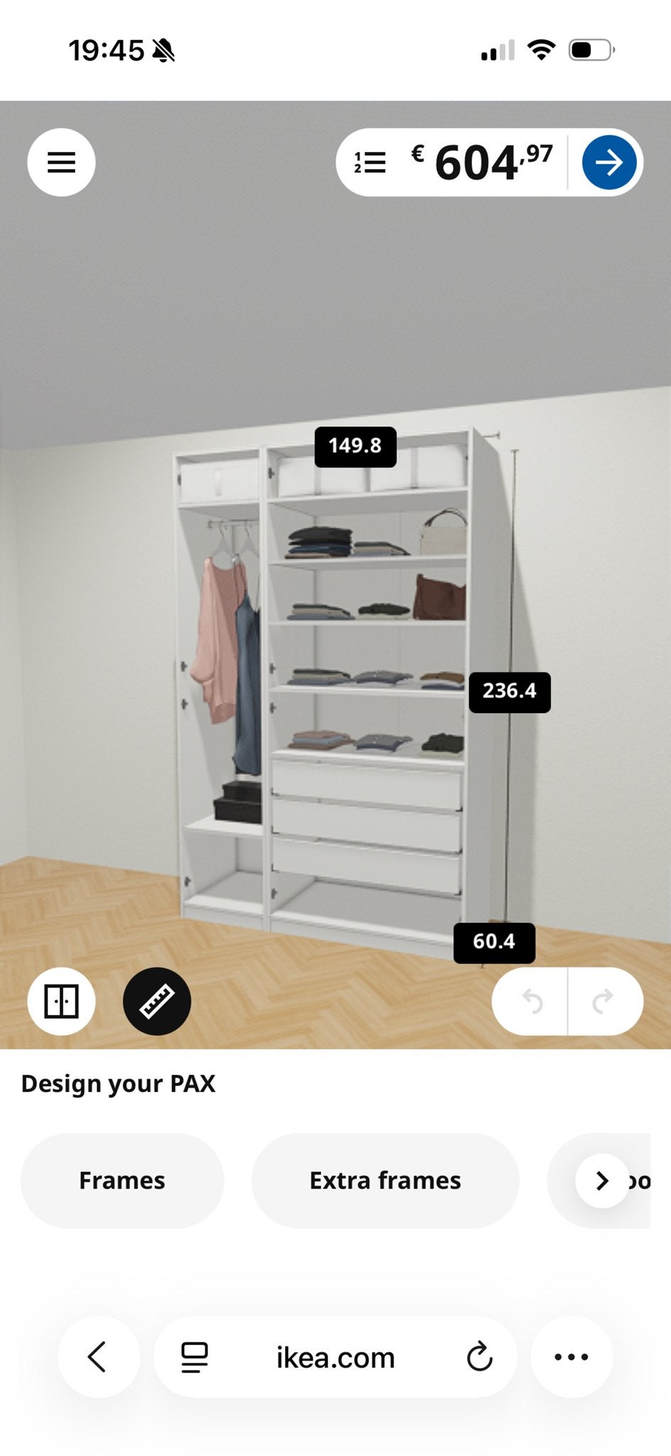 IKEA PAX Kledingkast - Wit, 149.8x60.4x236.4 cm, Ophalen, 100 tot 150 cm, 200 cm of meer, Zo goed als nieuw