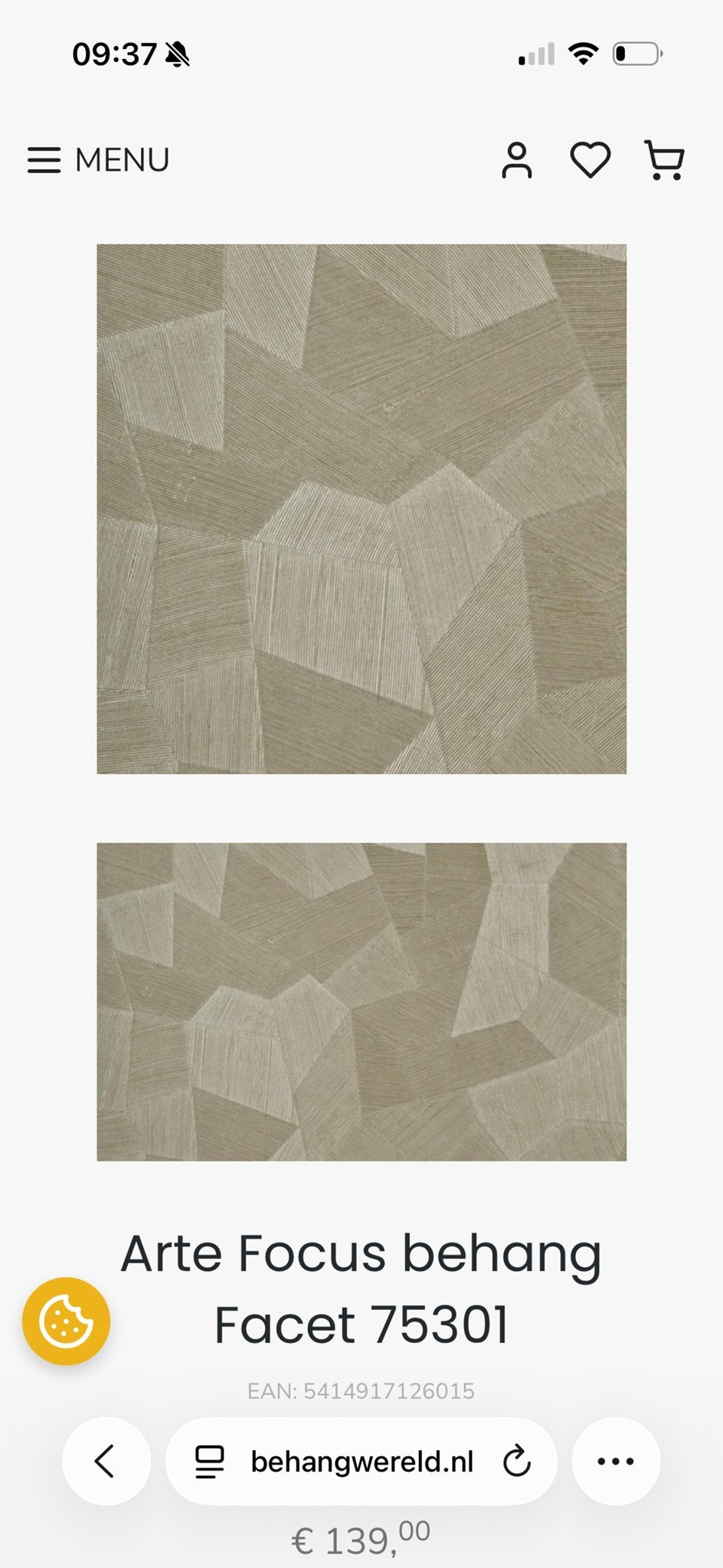 Arte Focus behang Facet 75301 - 3 stukken, Ophalen of Verzenden, Minder dan 10 m², Beige