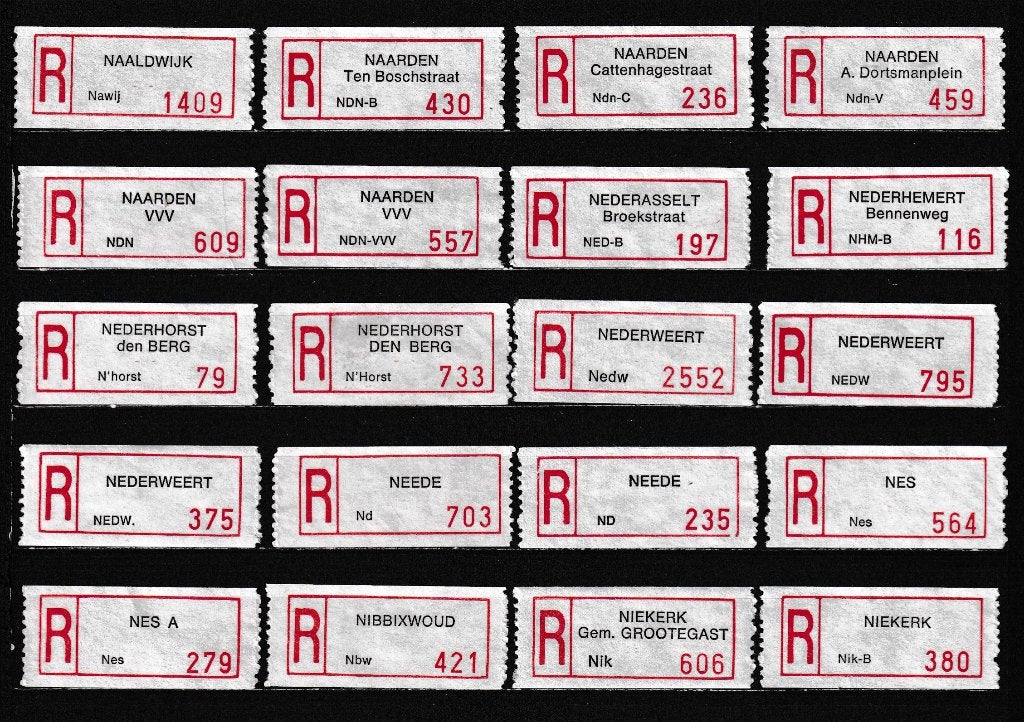 125 Verschillende Aantekenstrookjes, Type 90, Letter N, Verzenden, Na 1940, Gestempeld