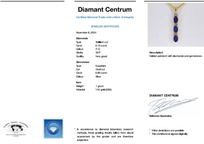 Ketting Saffire 14K goud., Met edelsteen, Nieuw, Ophalen of Verzenden, Goud
