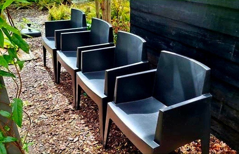 Tuinstoelen box zwart 4 stuks, Ophalen, Kunststof, Stapelbaar
