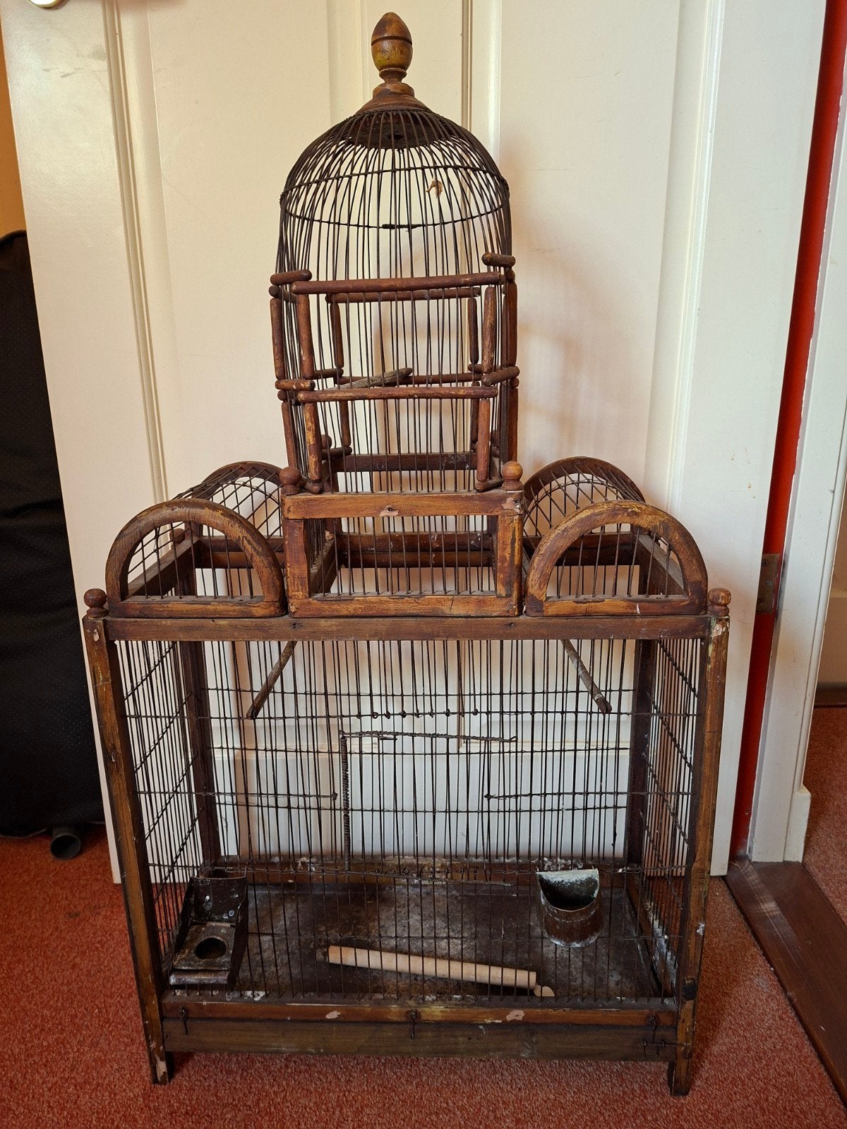 Antieke vogelkooi (h95 x b52 cm), Ophalen of Verzenden, Gebruikt, Hout, Vogelkooi