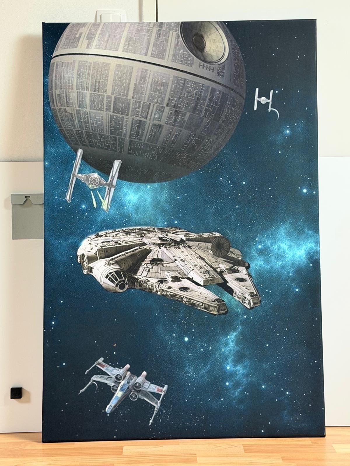 Star Wars Canvas Schilderij - Millennium Falcon & Death Star, Ophalen, Zo goed als nieuw, Schilderij, 75 – 100