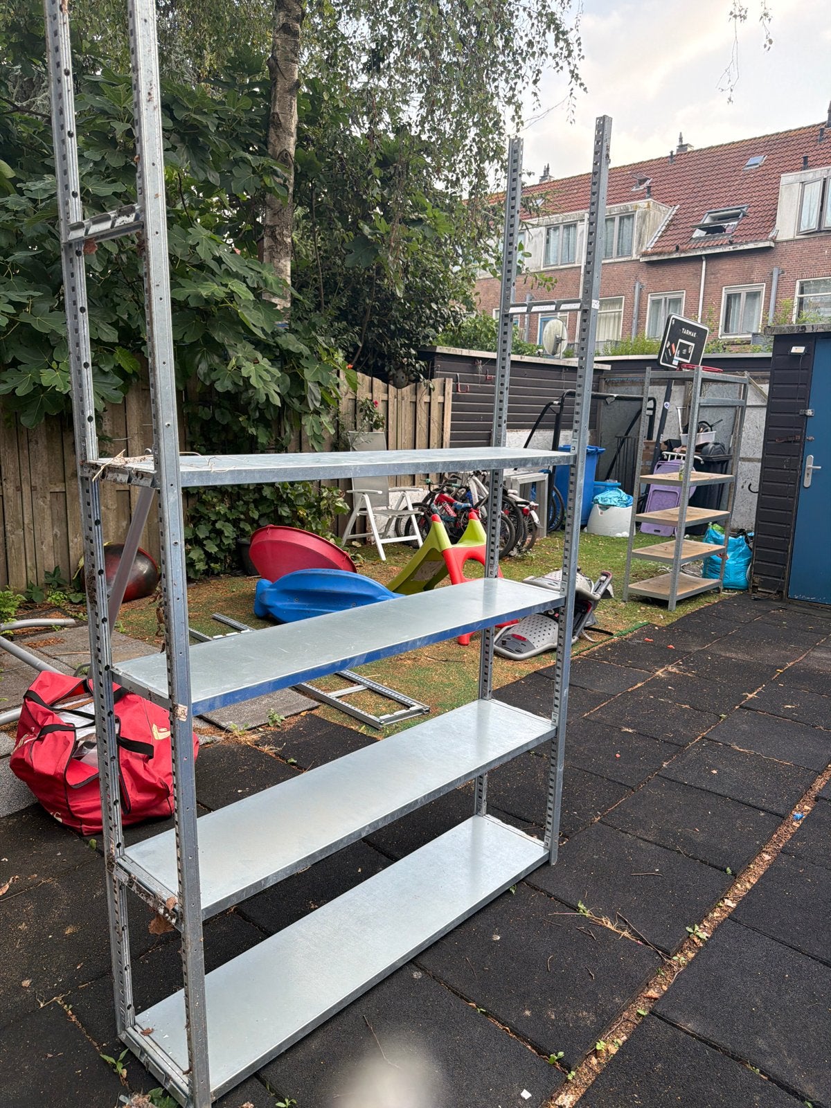 Gegalvaniseerde stelling met legborden - 1.24m breed, 2.20m, Ophalen of Verzenden, Gebruikt