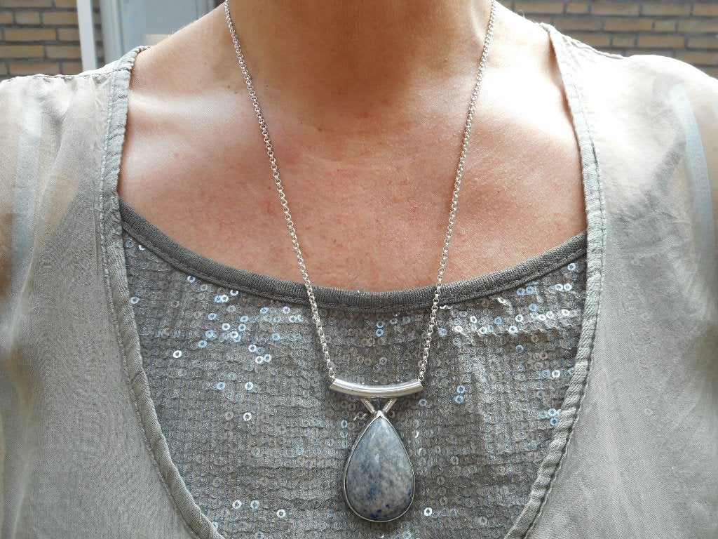 Zilveren jasseron ketting met grote steen hanger nr.280, Met hanger, Verzenden, Zo goed als nieuw, Zilver